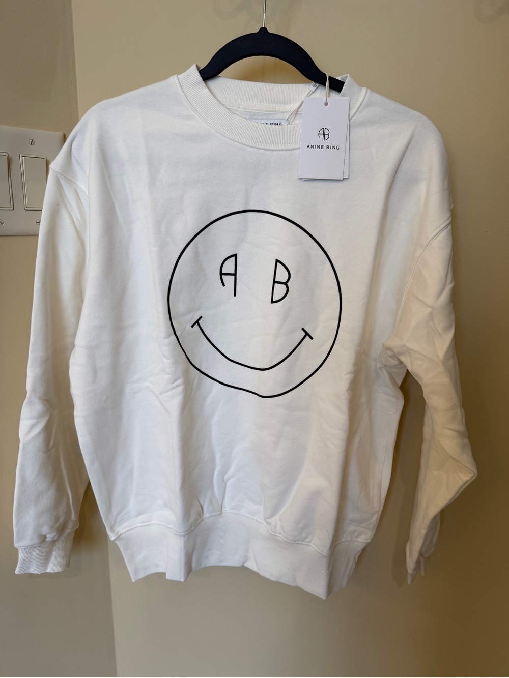 Anine Bing White Smiley Logo Sweatshirt size M